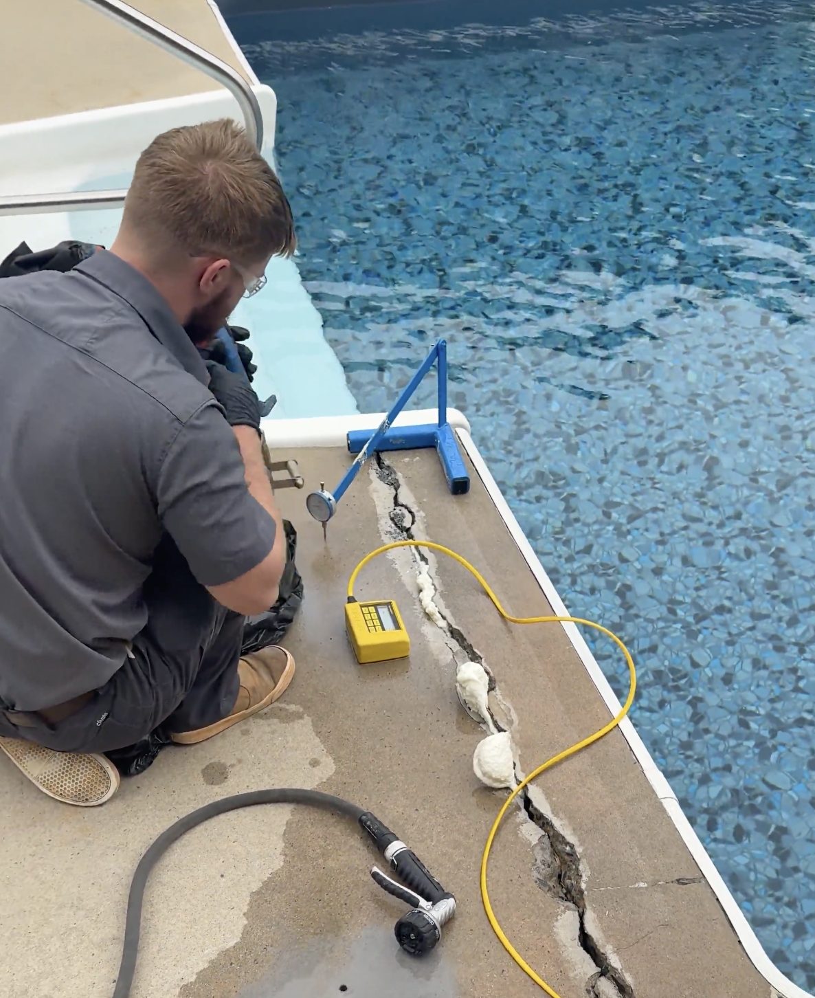 Rapid Concrete Leveling crew lifting a sunken slab in Greensboro, NC